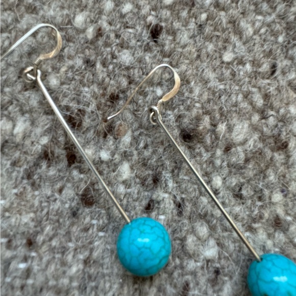SS Dangle Earrings with Faux Turquoise. - Picture 3 of 3